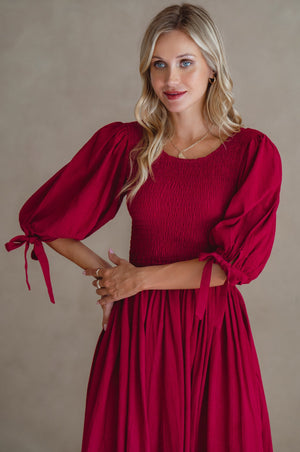 Freya Smocked Linen Midi Dress 