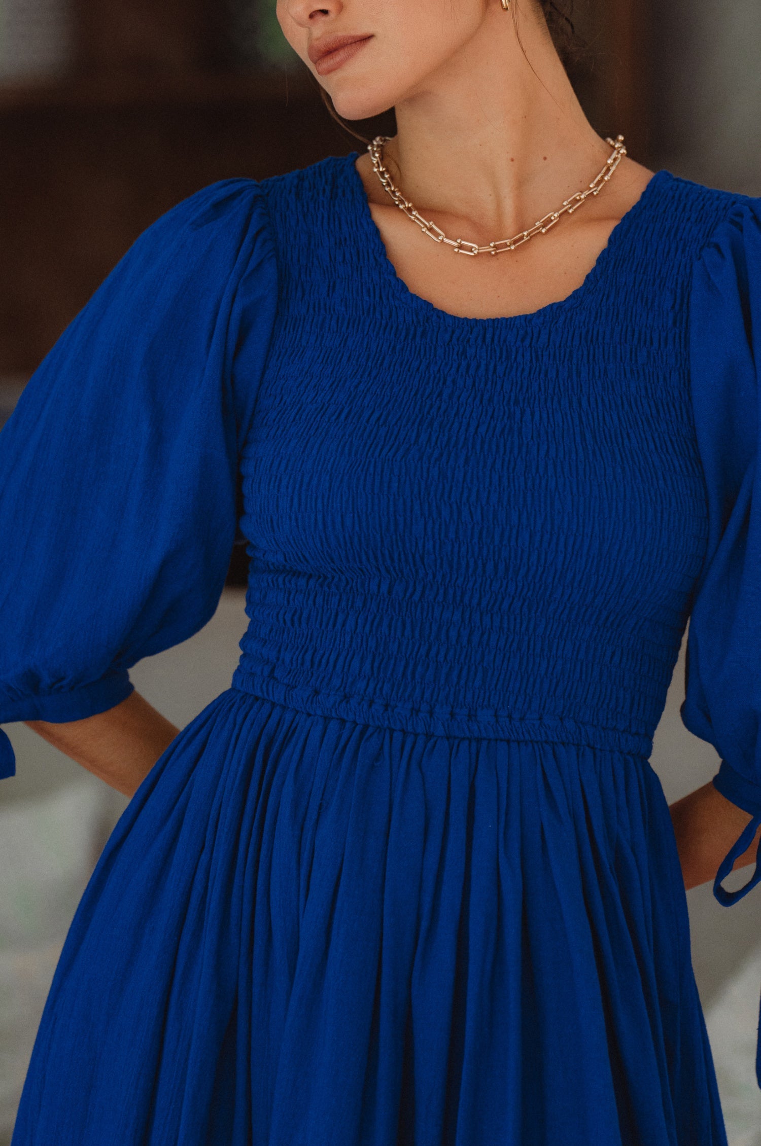 Freya Smocked Linen Midi Dress 