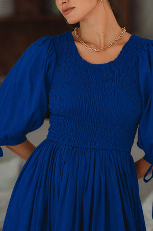 Freya Smocked Linen Midi Dress 