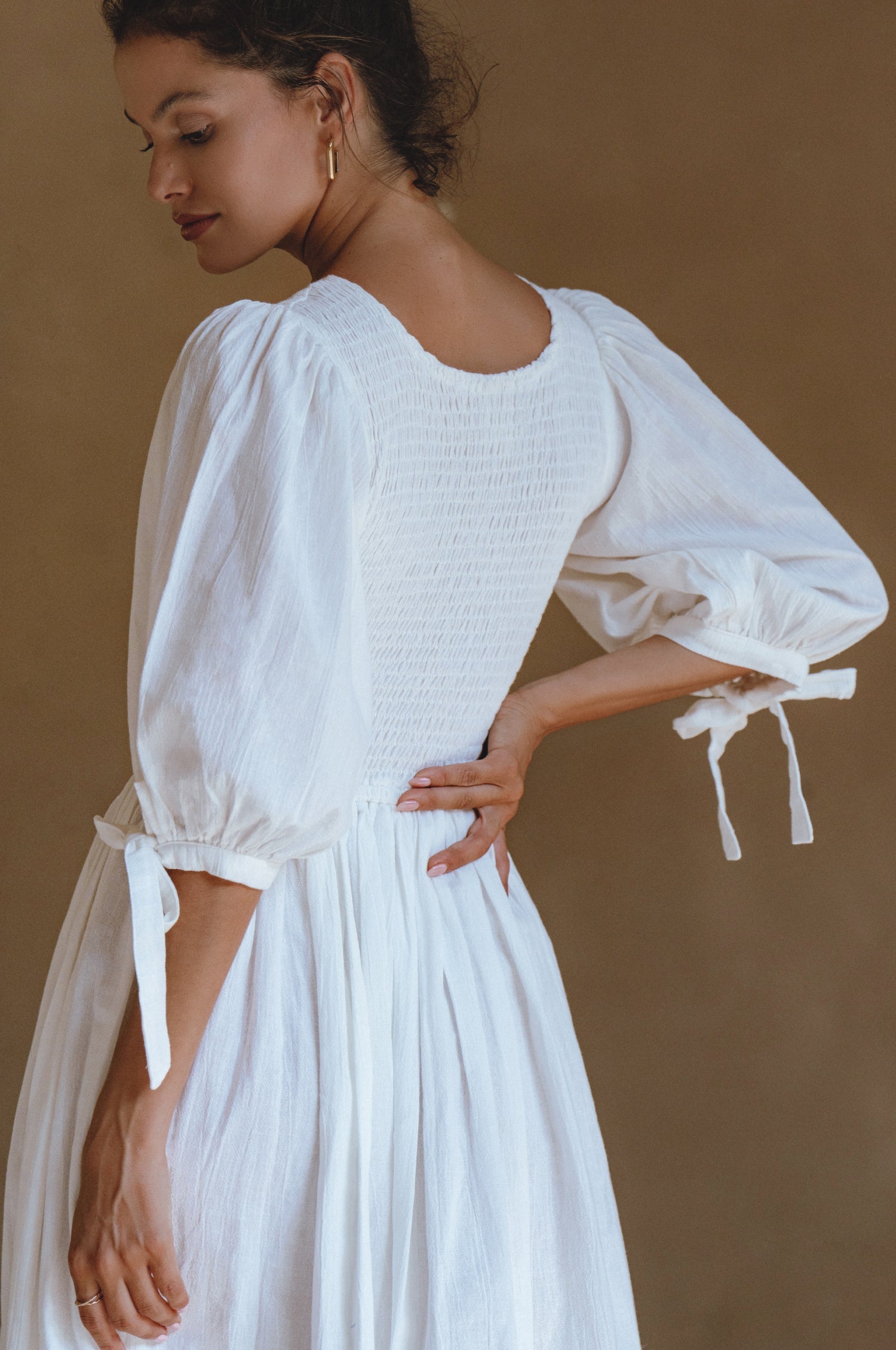 Freya Smocked Linen Midi Dress 