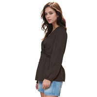 Pleione Women's V-Neck Twist Front Tunic Top in Black