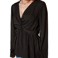 Pleione Women's V-Neck Twist Front Tunic Top in Black