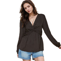 Pleione Women's V-Neck Twist Front Tunic Top in Black