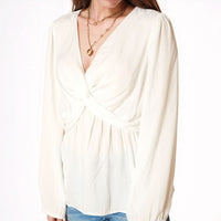 Pleione Women's V-Neck Twist Front Tunic Top in Ivory