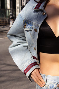 Le Réussi® Fashion - Danielle Denim Jacket with a relaxed fit and bold red lining