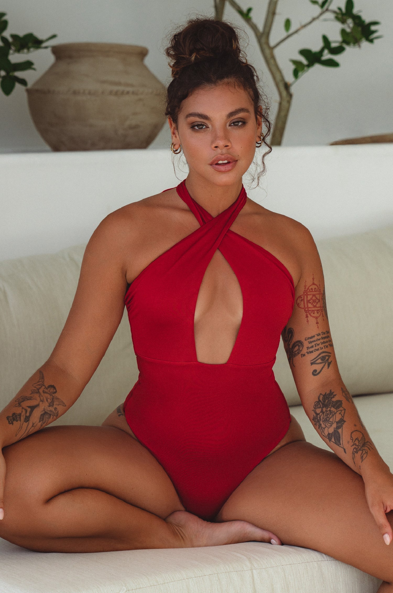Red Iliana Cross-Over One Piece Swimsuit 