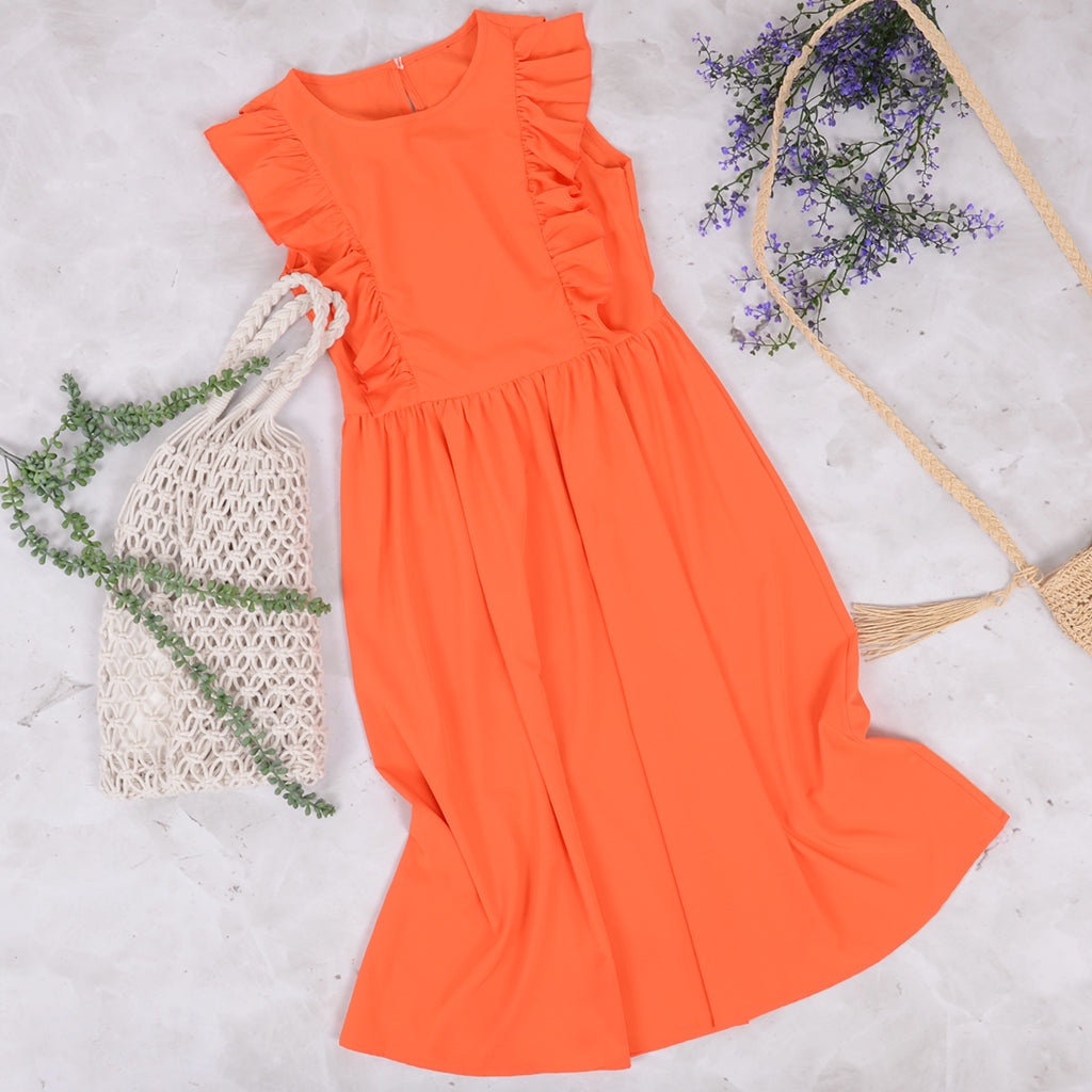 Everyday Ruffle Dress in orange