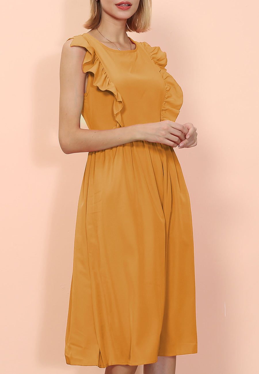Cute yellow ruffle dress for women