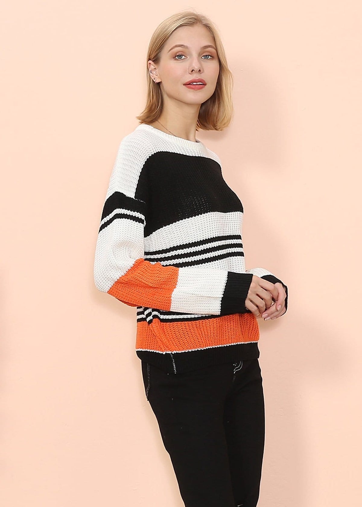 Drop Shoulder Striped Knit Sweater for sale