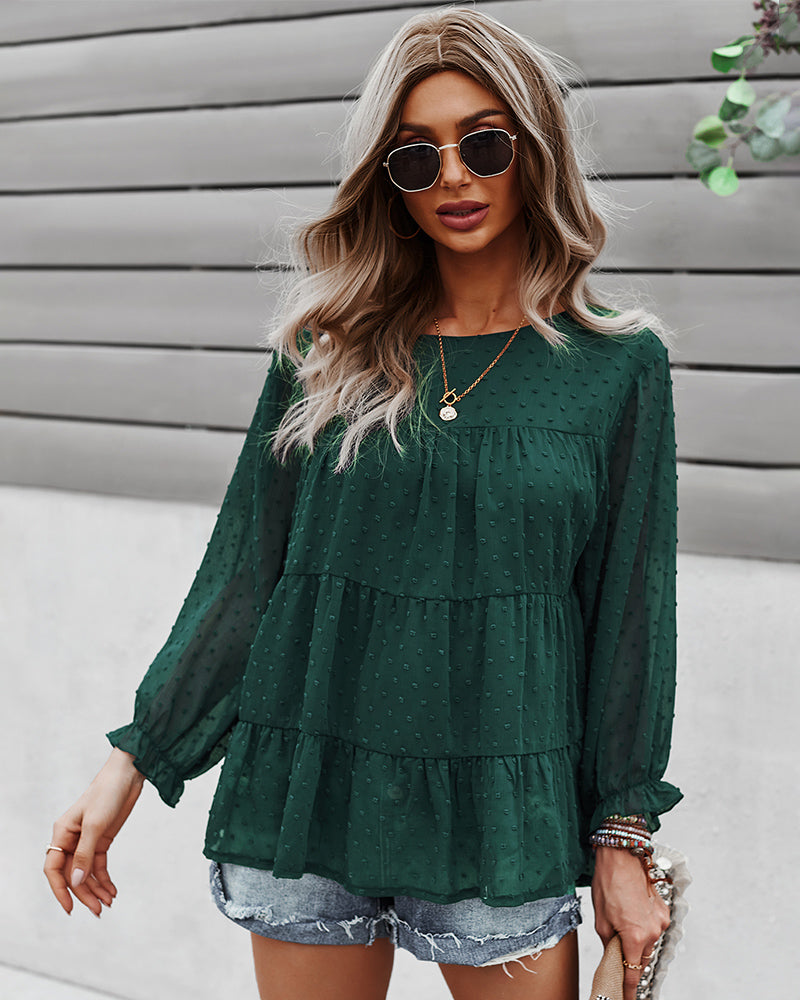 Clip Dot Tiered Blouse in green