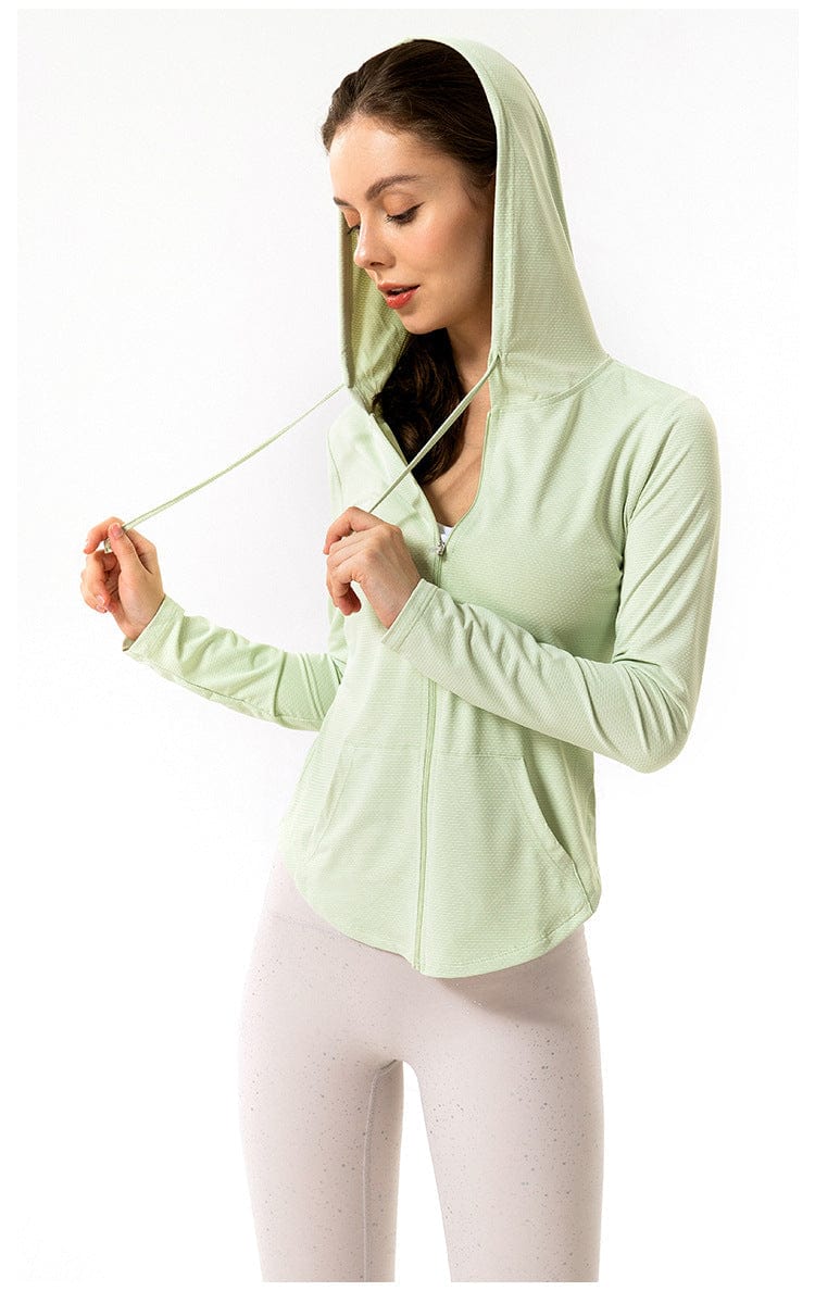 Breathable Active Drawstring Zip-Up Hoodie Jacket-green