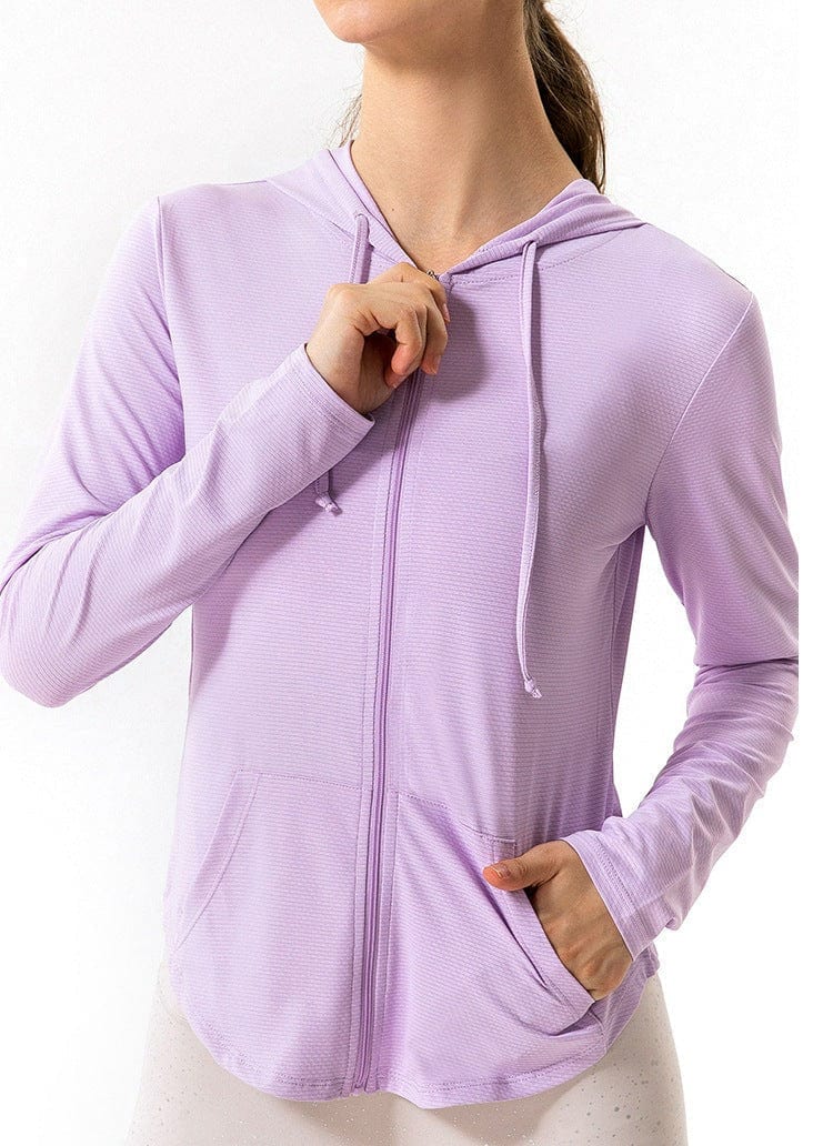 Breathable Active Drawstring Zip-Up Hoodie Jacket-purple