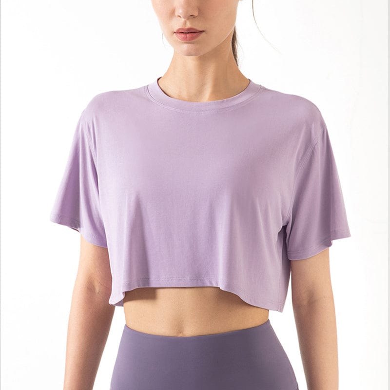 Purple High Neck Cropped Boxy Fitness Tee