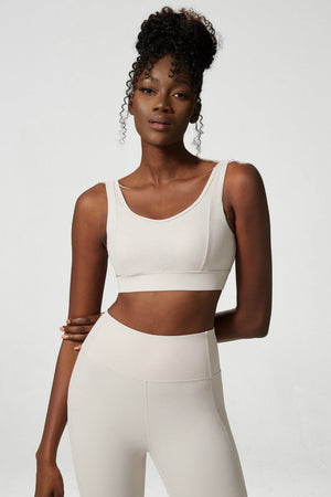 Front view of Scoop Low Open Back Double Strap Fitness Sports Bra