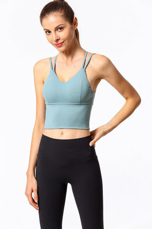 Blue Crossing Back Straps Active Bra Tank