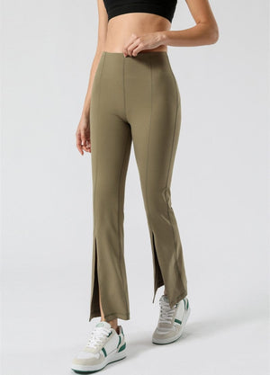 Mid Waist Flare Pants with Center Front Slits
