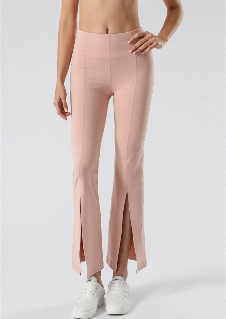 Mid Waist Flare Pants with Center Front Slits for summer