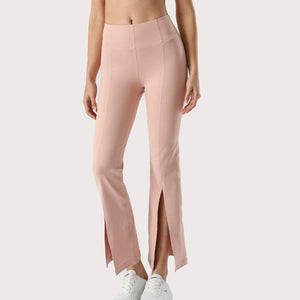 Peach Mid Waist Flare Pants with Center Front Slits