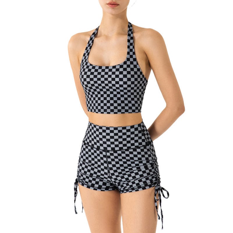 A full of checkered shorts and top-black