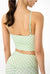 back side view of Checkered Adjustable Thin Strap Longline Sports Bra -green