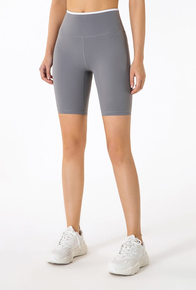 Gray High Rise Contrast Fitness Bike Shorts
