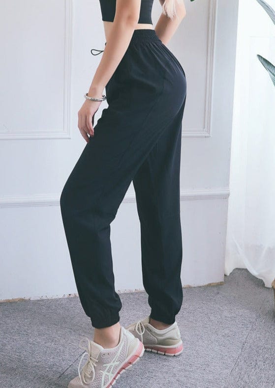 Left side of High Rise Contouring Seam Drawstring Ruched Joggers