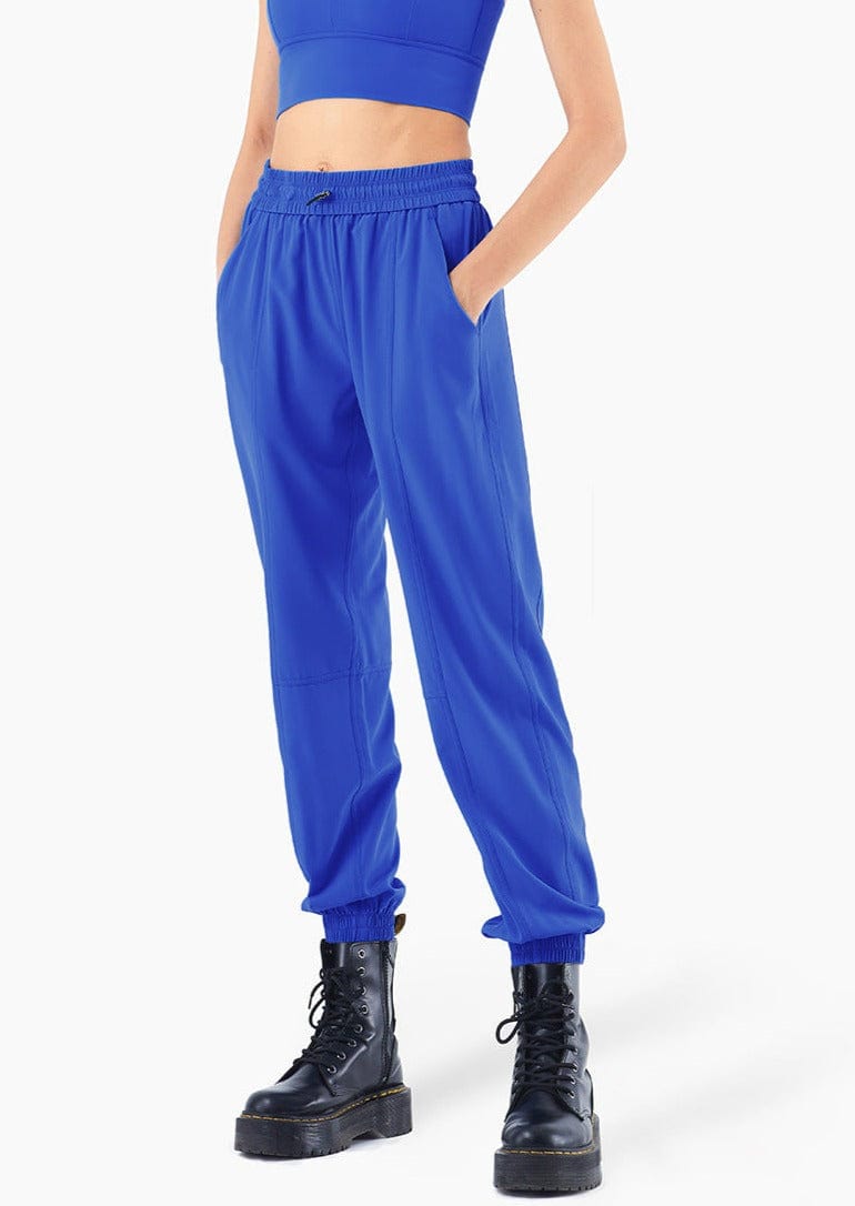 Blue High Rise Contouring Seam Drawstring Ruched Joggers