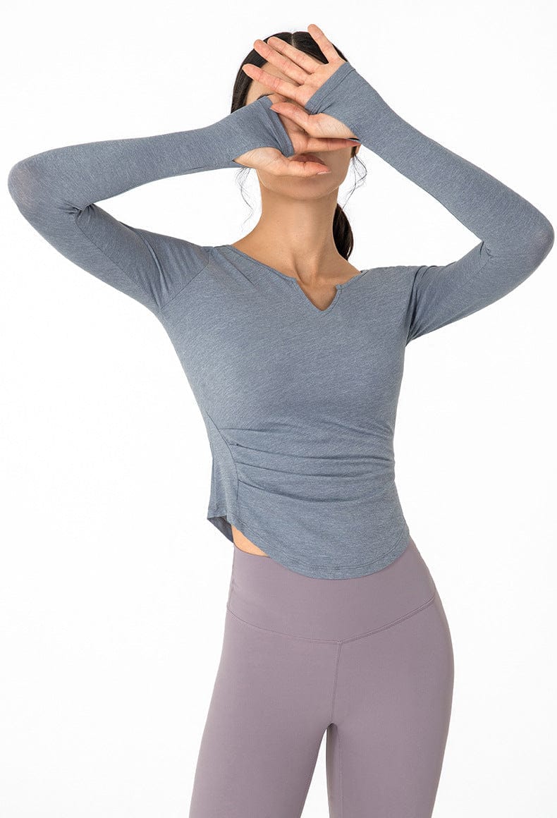 Athletic Yoga Long Sleeves Tops-gray