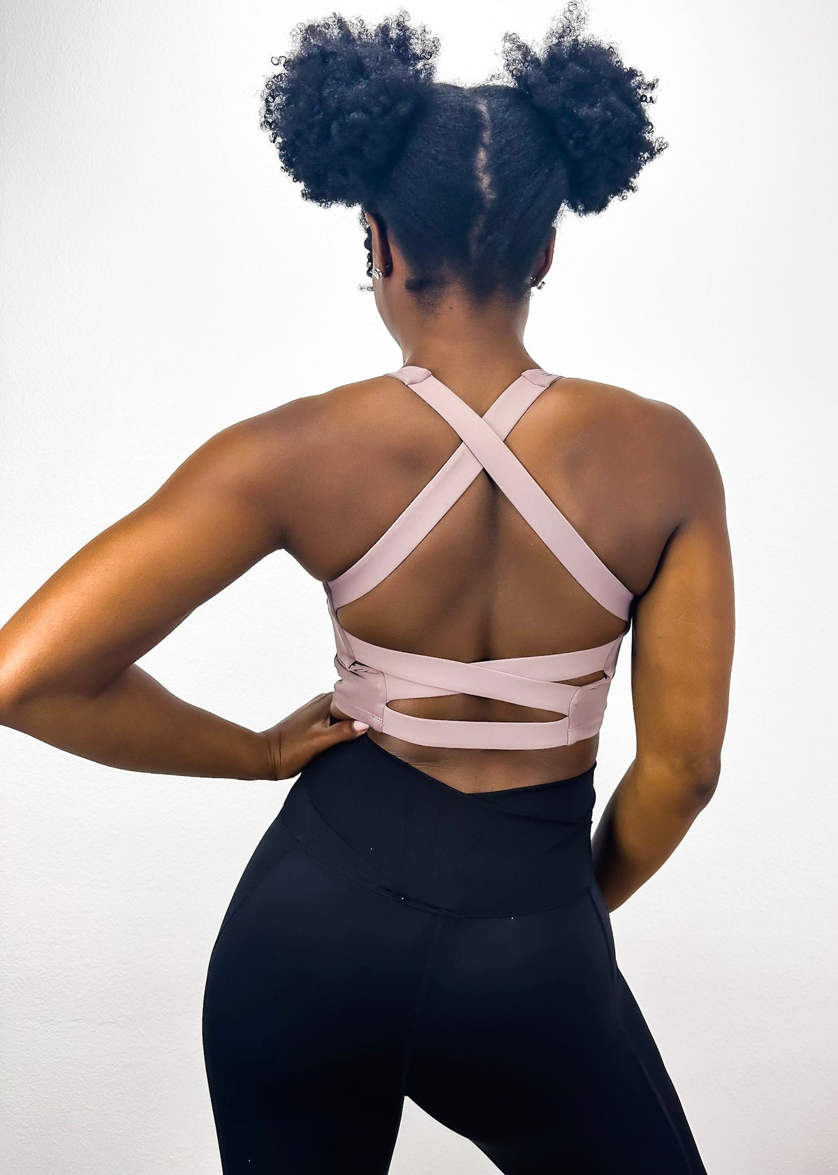 View of the back of Two Toned Cross High Waist Leggings