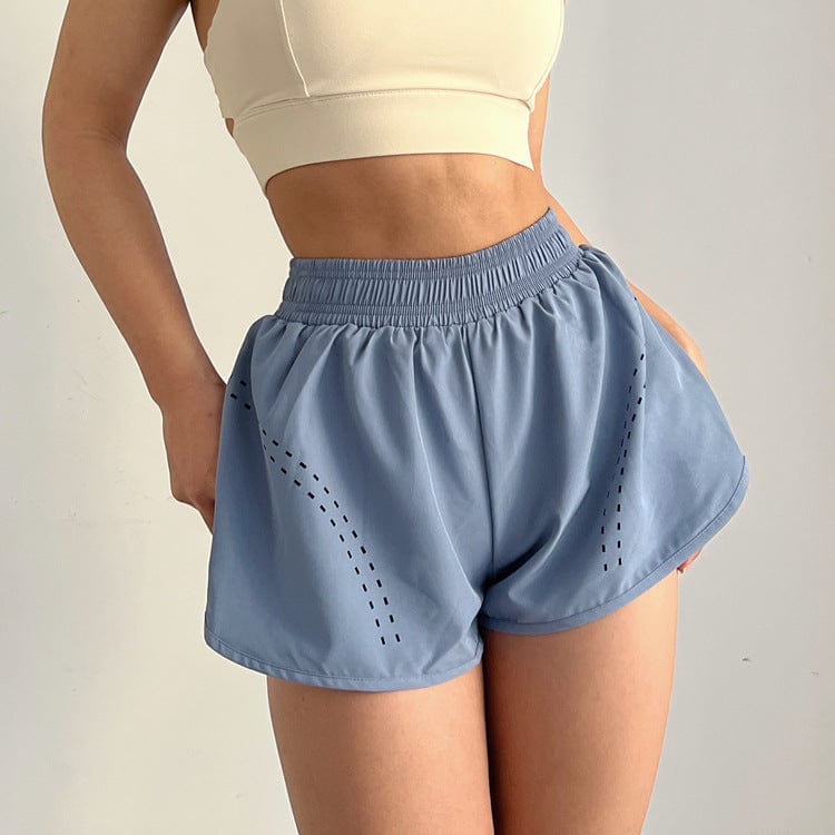 Blue High Waisted Lined Active Shorts