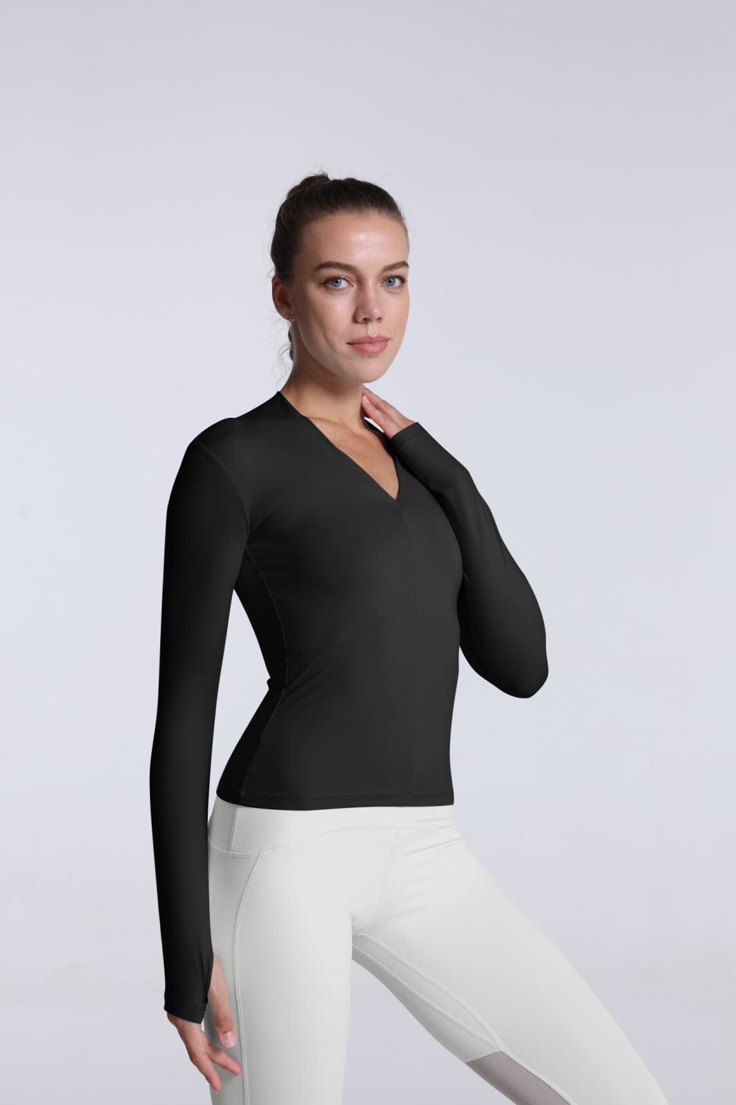full view of Buttery Soft Seamless Long Sleeve Active Top-black