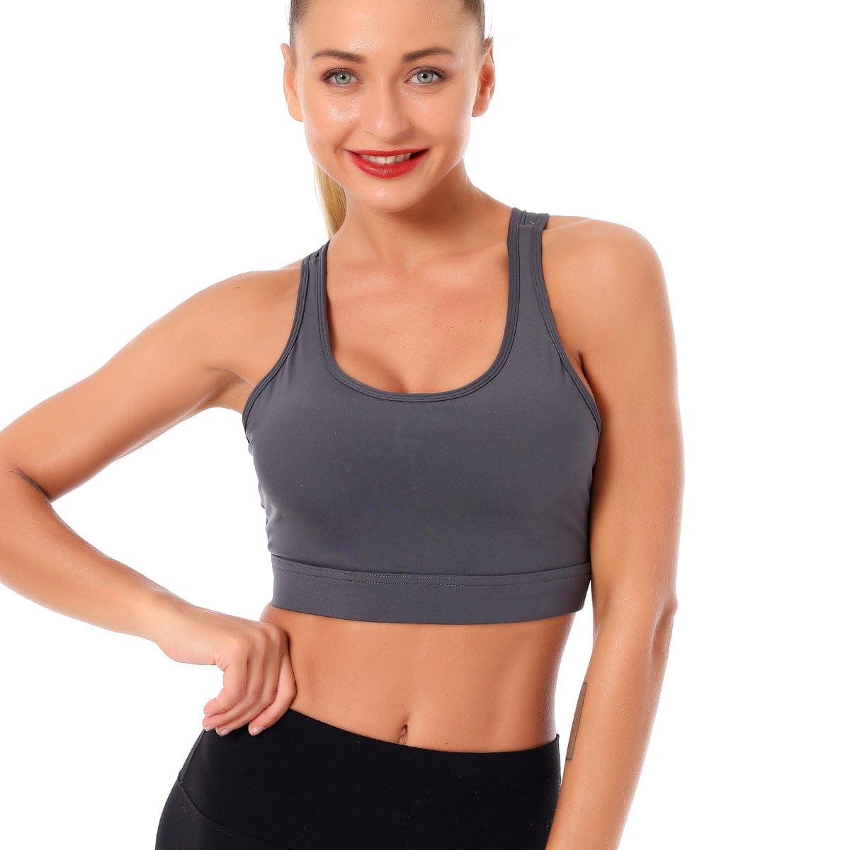Double Crossover Wide Strap Sports Bra for yoga