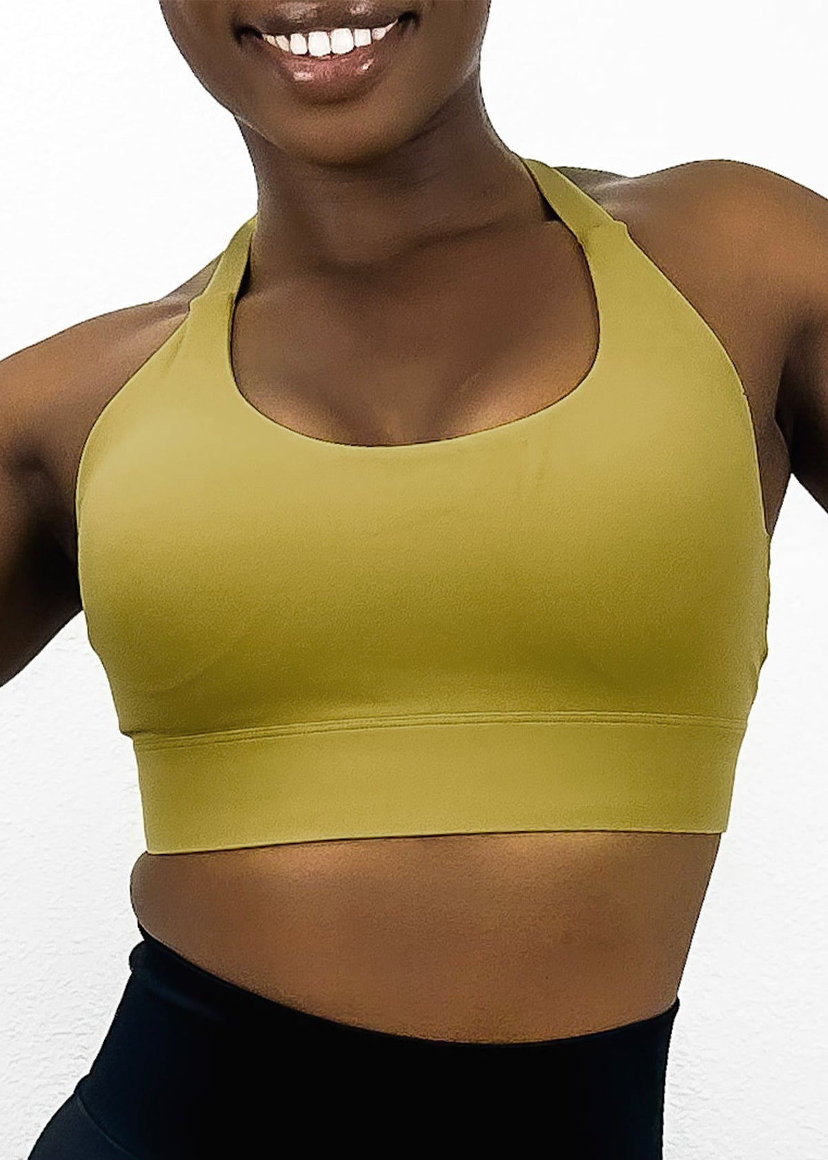 zoom in view of Adjustable Racerback Sports Bra-olive green