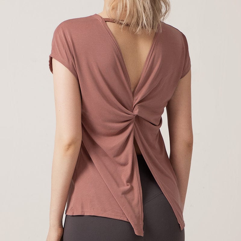 Back view of Twist Back Cut Out Short Sleeve Active Shirt
