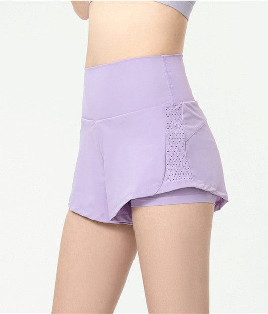 right side view of Active Shorts with Back Zipper Pocket -purple