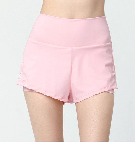 Front view of Active Shorts with Back Zipper Pocket -pink