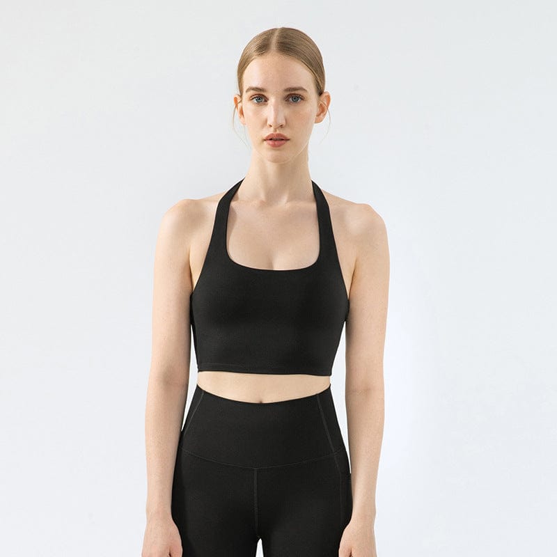 Big picture view of Buttery Soft Halter Active Top-black