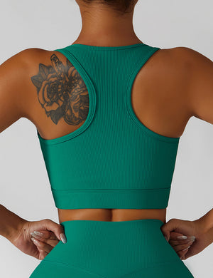 View of the back of Textured Scoop Longline Sports Bra Tank