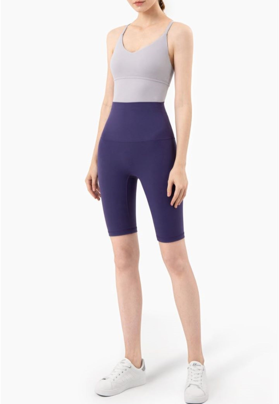 Purple High Waist Basic Biker Shorts
