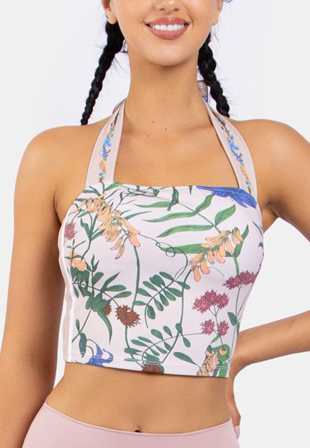 Tie Neck Floral Sports Top for the summer
