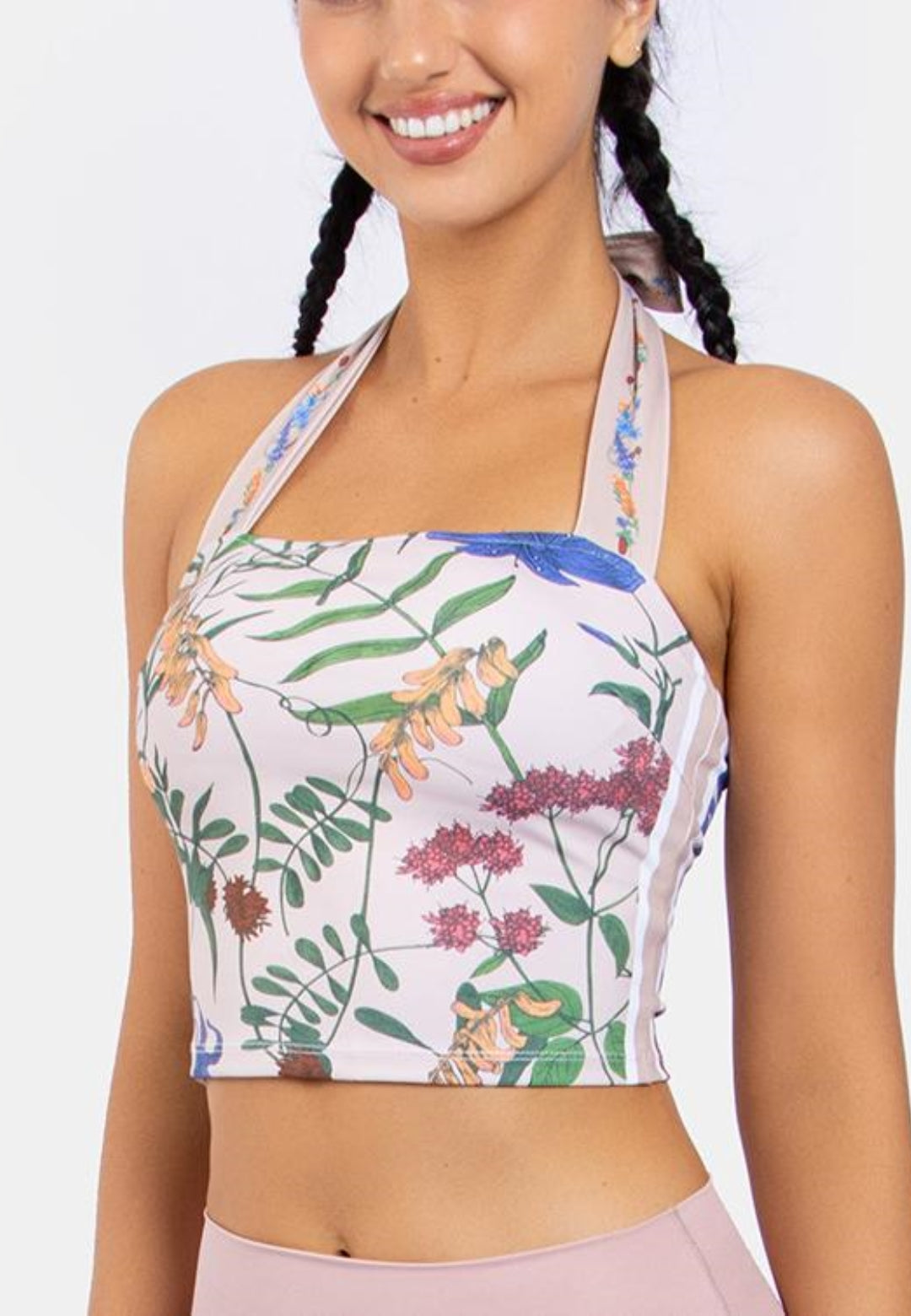 Tie Neck Floral Sports Top for me