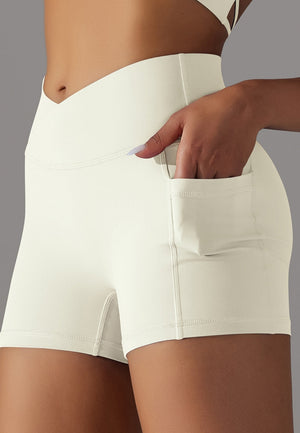 View of pocket on V-Waist Cross Back Shorts