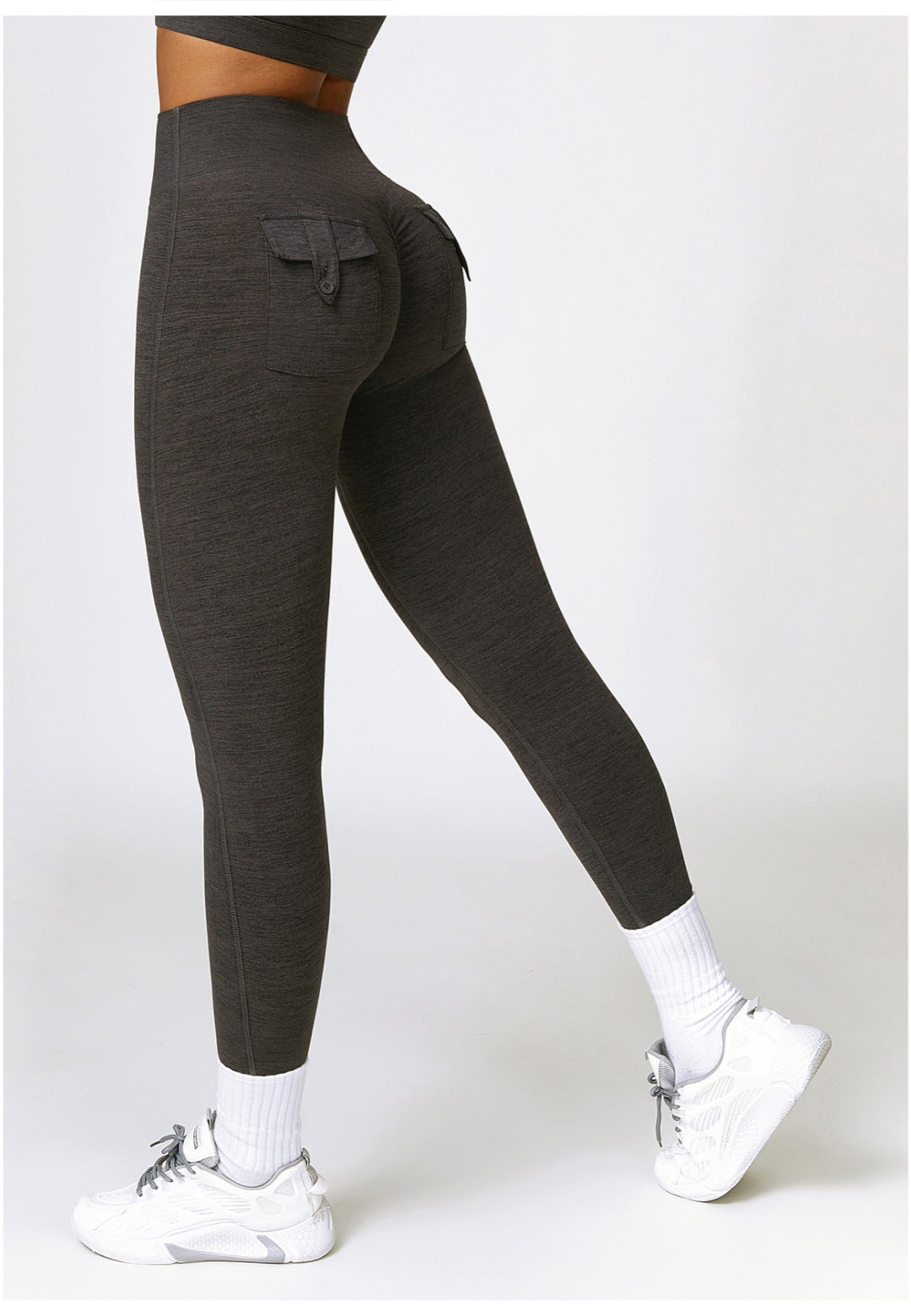 Back Patch Pocket Textured Leggings-black