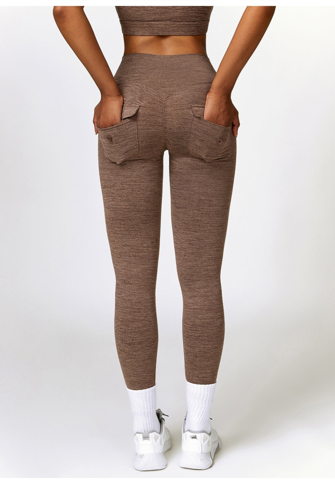 Back Patch Pocket Textured Leggings-coffee