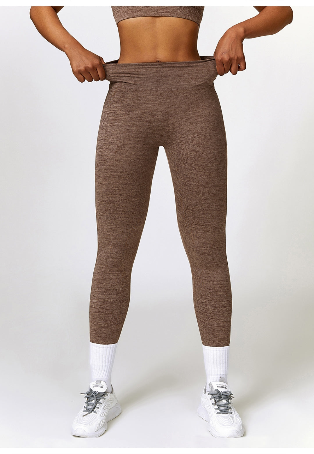 Back Patch Pocket Textured Leggings-coffee
