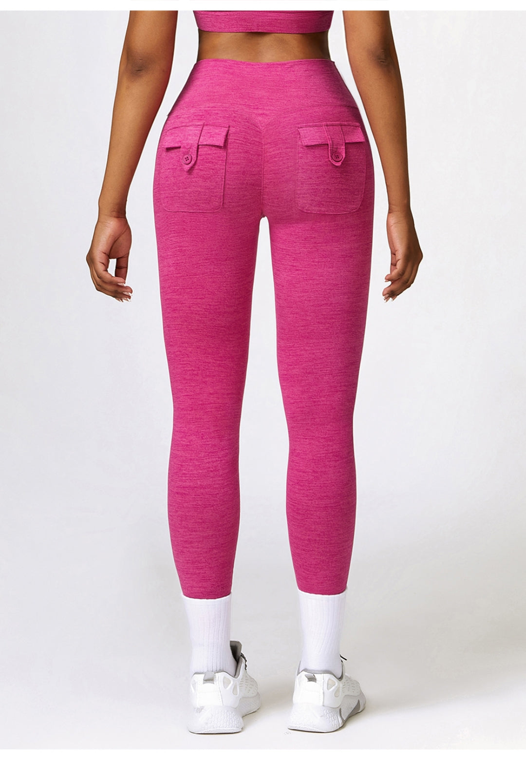 Back Patch Pocket Textured Leggings-pink