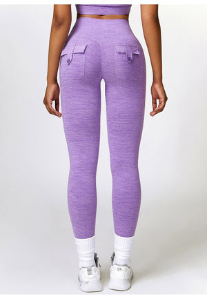Back Patch Pocket Textured Leggings-purple