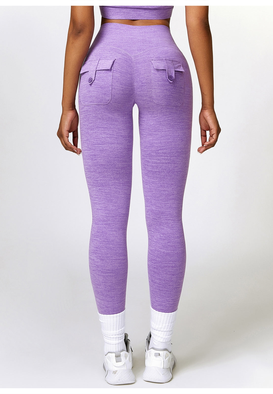 Back Patch Pocket Textured Leggings-purple
