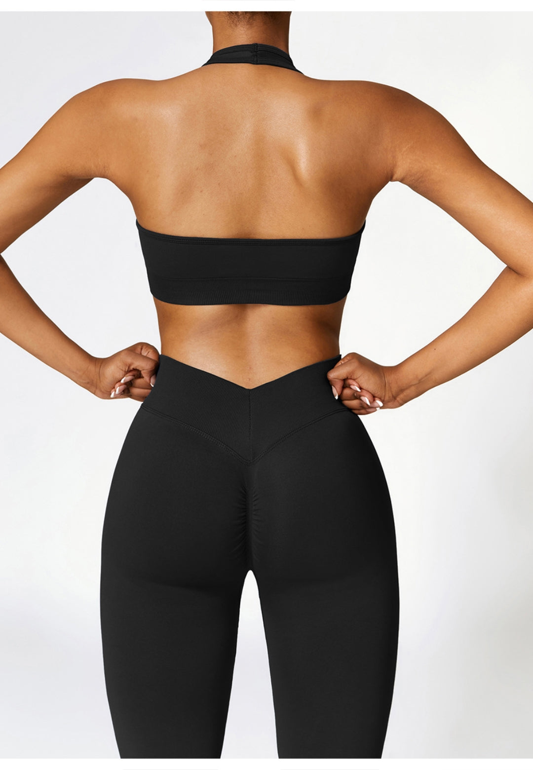 Zoom in view of the back of Plunge Halter Neck Sports Bra