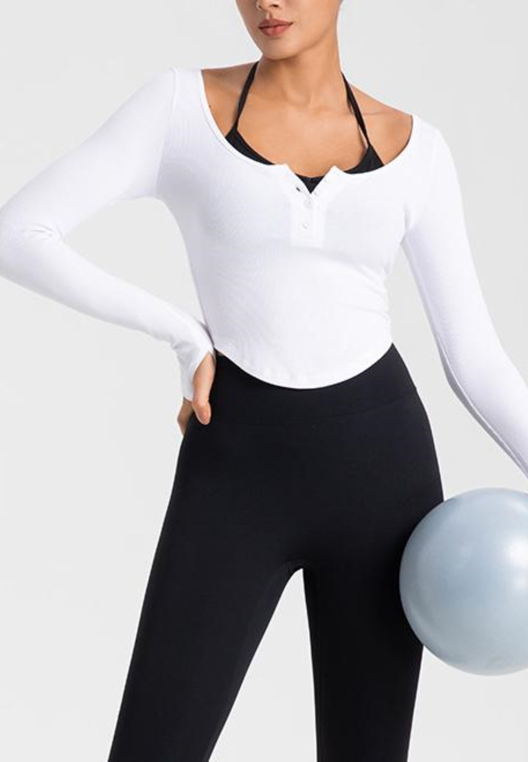 Double Layer Henley Crop Top for yoga